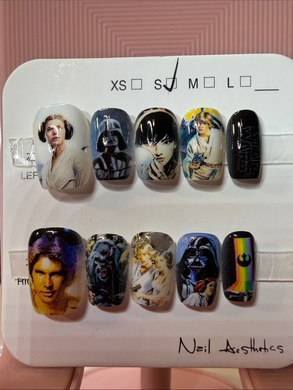 Star Wars Character Press-On Nail Set - Black, White, Blue, Yellow, Rainbow